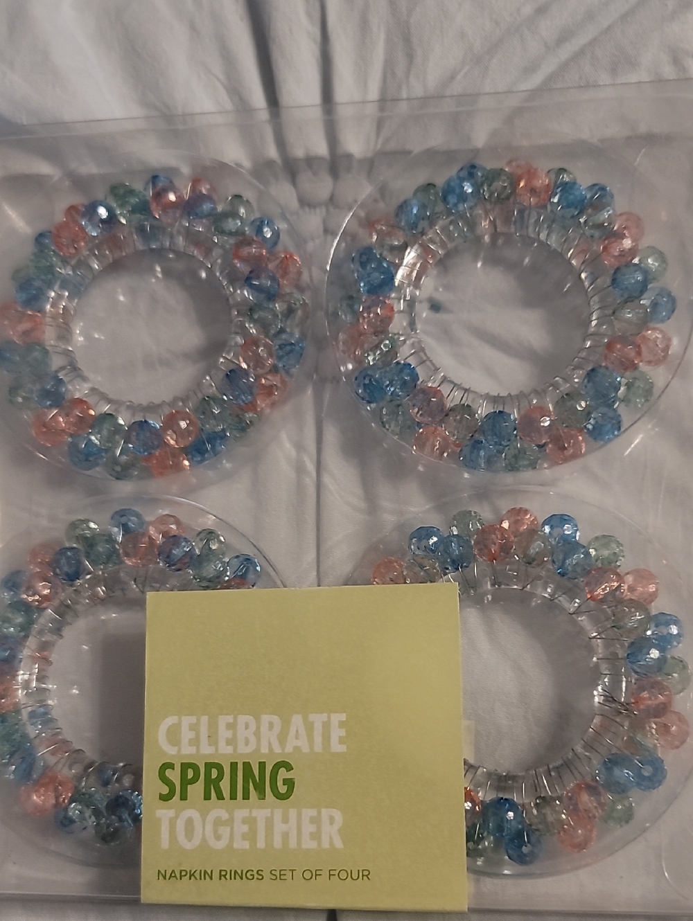 Kohl's Pastel Beaded Napkin Rings - Blue, Pink, Light Green - Set of 4